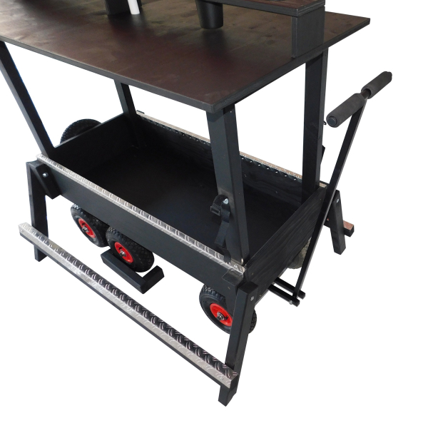 Deluxe Bollerwagen mit Stehtisch, drei Stahlachsen und Luftreifen